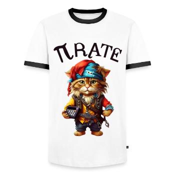 Pi day Pirate Cat - Men's Ringer Shirt - white/black - Front - AI Model Female 172 light (172cm) & AI Model Male 178 dark (178cm)