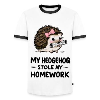 Mein Igel hat meine Hausaufgaben gestohlen - Männer Kontrast-T-Shirt - Weiß/Schwarz - Vorne - AI Model Female 172 light (172cm) & AI Model Male 178 dark (178cm)