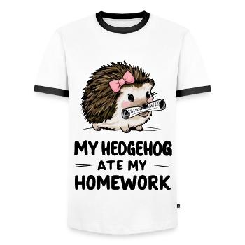 Mon hérisson a mangé mes devoirs - T-shirt contrasté Homme - blanc/noir - Devant - AI Model Female 172 light (172cm) & AI Model Male 178 dark (178cm)