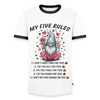 5 rules of a funny gnome - Men's Ringer Shirt - white/black - Front - AI Model Female 172 light (172cm) & AI Model Male 178 dark (178cm)