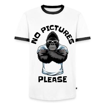 No pictures please - Men's Ringer Shirt - white/black - Front - AI Model Female 172 light (172cm) & AI Model Male 178 dark (178cm)