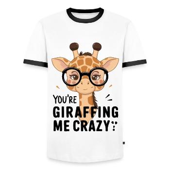 Verrückte Giraffe, You’re giraffing me crazy - Männer Kontrast-T-Shirt - Weiß/Schwarz - Vorne - AI Model Female 172 light (172cm) & AI Model Male 178 dark (178cm)