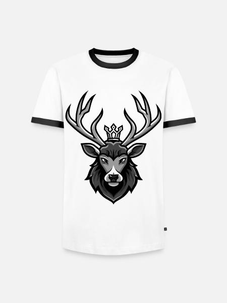Hirsch Krone - Männer Kontrast-T-Shirt - Weiß/Schwarz