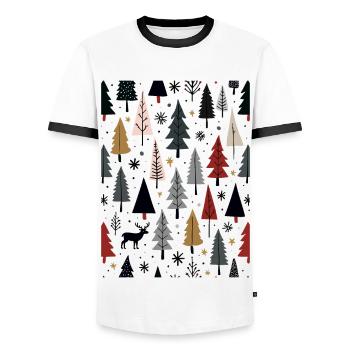 Scandinavian Christmas Elements and Winter Trees - Men's Ringer Shirt - white/black - Front - AI Model Female 172 light (172cm) & AI Model Male 178 dark (178cm)