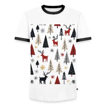 Scandinavian Christmas Elements and Winter Trees - Men's Ringer Shirt - white/black - Front - AI Model Female 172 light (172cm) & AI Model Male 178 dark (178cm)