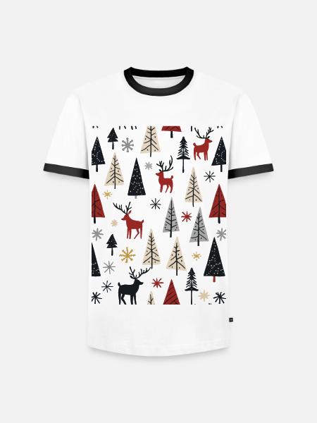 Skandinaviske juleelementer og vintertræer - Herre kontrast-T-shirt - hvid/sort