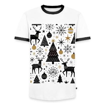 Scandinavian Christmas Elements and Winter Trees - Men's Ringer Shirt - white/black - Front - AI Model Female 172 light (172cm) & AI Model Male 178 dark (178cm)