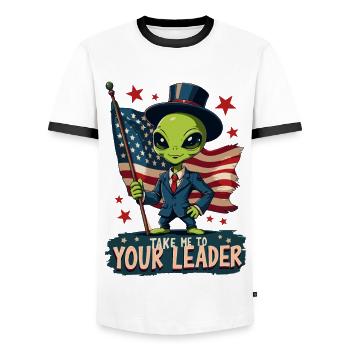 Alien Take Me To Your Leader USA Patriot - T-shirt contrasté Homme - blanc/noir - Devant - AI Model Female 172 light (172cm) & AI Model Male 178 dark (178cm)