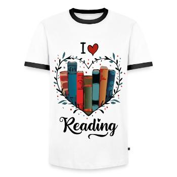 Ich liebe Bücher Bücherwurm Herz - Männer Kontrast-T-Shirt - Weiß/Schwarz - Vorne - AI Model Female 172 light (172cm) & AI Model Male 178 dark (178cm)