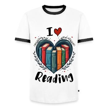 Ich liebe Bücher Bücherwurm Herz - Männer Kontrast-T-Shirt - Weiß/Schwarz - Vorne - AI Model Female 172 light (172cm) & AI Model Male 178 dark (178cm)