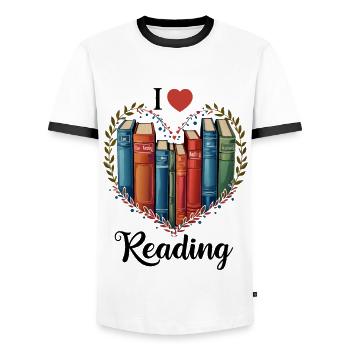 Ich liebe Bücher Bücherwurm Herz - Männer Kontrast-T-Shirt - Weiß/Schwarz - Vorne - AI Model Female 172 light (172cm) & AI Model Male 178 dark (178cm)