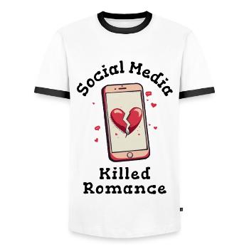 Social Media Killed Romance - Men's Ringer Shirt - white/black - Front - AI Model Female 172 light (172cm) & AI Model Male 178 dark (178cm)