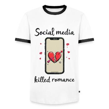 Social Media Killed Romance - Men's Ringer Shirt - white/black - Front - AI Model Female 172 light (172cm) & AI Model Male 178 dark (178cm)