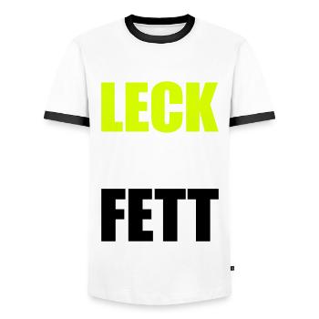 Leck Mich Fett | Farben änderbar - Männer Kontrast-T-Shirt - Weiß/Schwarz - Vorne - AI Model Female 172 light (172cm) & AI Model Male 178 dark (178cm)