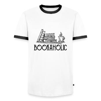 0287 books | Bookaholic | Reader | book - Men's Ringer Shirt - white/black - Front - AI Model Female 172 light (172cm) & AI Model Male 178 dark (178cm)