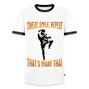 Muay Thai Boxing Muay Thai - Männer Kontrast-T-Shirt - Weiß/Schwarz - Vorne - AI Model Female 172 light (172cm) & AI Model Male 178 dark (178cm)