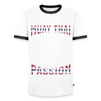 Muay Thai Boxing Muay Thai - Men's Ringer Shirt - white/black - Front - AI Model Female 172 light (172cm) & AI Model Male 178 dark (178cm)