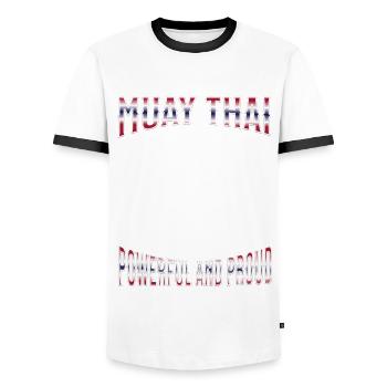 Muay Thai Boxing Muay Thai - Männer Kontrast-T-Shirt - Weiß/Schwarz - Vorne - AI Model Female 172 light (172cm) & AI Model Male 178 dark (178cm)