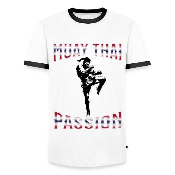 Muay Thai Boxe Muay Thai - T-shirt contrasté Homme - blanc/noir - Devant - AI Model Female 172 light (172cm) & AI Model Male 178 dark (178cm)