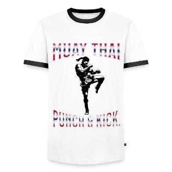 Muay Thai Boxing Muay Thai - Men's Ringer Shirt - white/black - Front - AI Model Female 172 light (172cm) & AI Model Male 178 dark (178cm)