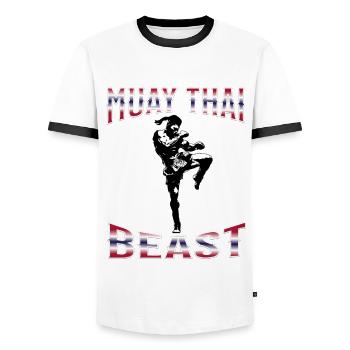 Muay Thai Boxe Muay Thai - T-shirt contrasté Homme - blanc/noir - Devant - AI Model Female 172 light (172cm) & AI Model Male 178 dark (178cm)
