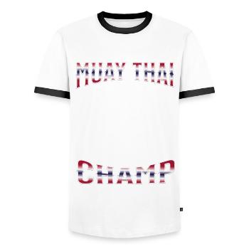 Muay Thai Boxe Muay Thai - T-shirt contrasté Homme - blanc/noir - Devant - AI Model Female 172 light (172cm) & AI Model Male 178 dark (178cm)
