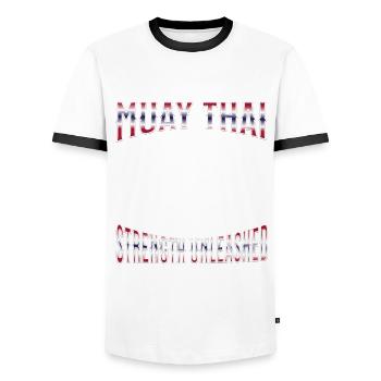 Muay Thai Boxing Muay Thai - Männer Kontrast-T-Shirt - Weiß/Schwarz - Vorne - AI Model Female 172 light (172cm) & AI Model Male 178 dark (178cm)