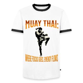 Muay Thai Boxe Muay Thai - T-shirt contrasté Homme - blanc/noir - Devant - AI Model Female 172 light (172cm) & AI Model Male 178 dark (178cm)
