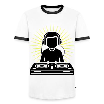 DJ Party Turntables - Men's Ringer Shirt - white/black - Front - AI Model Female 172 light (172cm) & AI Model Male 178 dark (178cm)