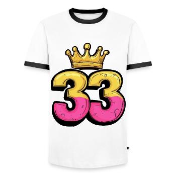 33 Number Krone - Men's Ringer Shirt - white/black - Front - AI Model Female 172 light (172cm) & AI Model Male 178 dark (178cm)