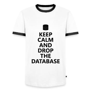 Datenbank - Drop Database - Männer Kontrast-T-Shirt - Weiß/Schwarz - Vorne - AI Model Female 172 light (172cm) & AI Model Male 178 dark (178cm)