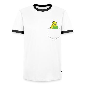 Drôle de perruche oiseau Dans sa poche - T-shirt contrasté Homme - blanc/noir - Devant - AI Model Female 172 light (172cm) & AI Model Male 178 dark (178cm)