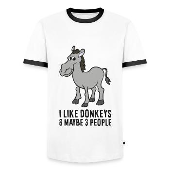 J’aime les ânes et peut-être comme 3 ânes - T-shirt contrasté Homme - blanc/noir - Devant - AI Model Female 172 light (172cm) & AI Model Male 178 dark (178cm)