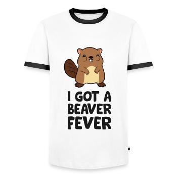 Funny Beaver Lover I Got A Beaver Fever - Men's Ringer Shirt - white/black - Front - AI Model Female 172 light (172cm) & AI Model Male 178 dark (178cm)