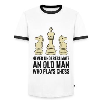 Never Underestimate An Old Man Who Plays Chess - Men's Ringer Shirt - white/black - Front - AI Model Female 172 light (172cm) & AI Model Male 178 dark (178cm)
