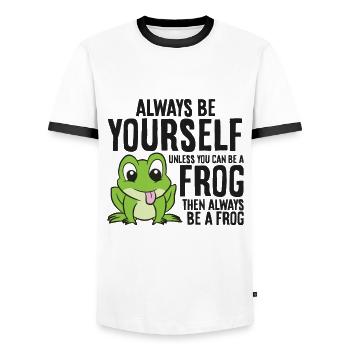 Sei immer du selbst, außer du kannst ein Frosch - Männer Kontrast-T-Shirt - Weiß/Schwarz - Vorne - AI Model Female 172 light (172cm) & AI Model Male 178 dark (178cm)