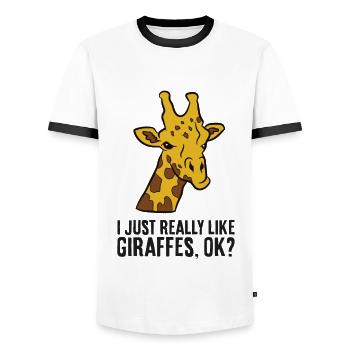 I Just Really Like Giraffes Ok? Funny Giraffe - Men's Ringer Shirt - white/black - Front - AI Model Female 172 light (172cm) & AI Model Male 178 dark (178cm)
