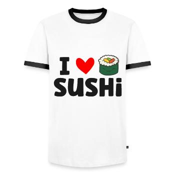 I Love Sushi Love Sushi Rolls - Men's Ringer Shirt - white/black - Front - AI Model Female 172 light (172cm) & AI Model Male 178 dark (178cm)