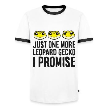Nur noch ein Leopardgecko Ich verspreche - Männer Kontrast-T-Shirt - Weiß/Schwarz - Vorne - AI Model Female 172 light (172cm) & AI Model Male 178 dark (178cm)