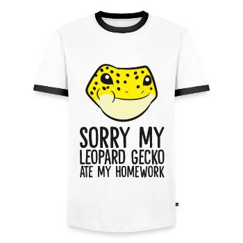 Sorry My Leopard Gecko Ate My Homework Schule - Männer Kontrast-T-Shirt - Weiß/Schwarz - Vorne - AI Model Female 172 light (172cm) & AI Model Male 178 dark (178cm)