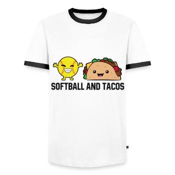 Softball und Tacos Lustige Softball-Tacos - Männer Kontrast-T-Shirt - Weiß/Schwarz - Vorne - AI Model Female 172 light (172cm) & AI Model Male 178 dark (178cm)