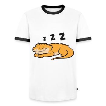 Crested Gecko Pajama Reptile Lizard Sleeping - Men's Ringer Shirt - white/black - Front - AI Model Female 172 light (172cm) & AI Model Male 178 dark (178cm)