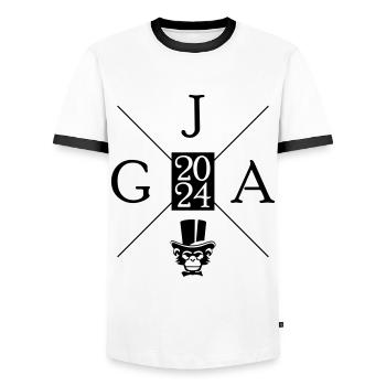 Enterrement de vie de garçon 2024 singe - T-shirt contrasté Homme - blanc/noir - Devant - AI Model Female 172 light (172cm) & AI Model Male 178 dark (178cm)