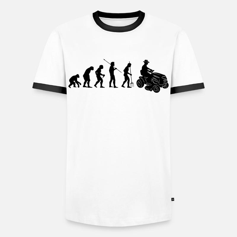 Rasentraktor Evolution Aufsitzmäher Rasenmäher - Männer Kontrast-T-Shirt - Weiß/Schwarz