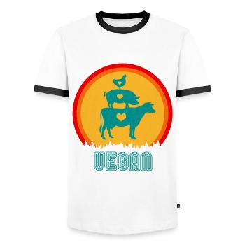 Vegan vegan vegan oldschool - T-shirt contrasté Homme - blanc/noir - Devant - AI Model Female 172 light (172cm) & AI Model Male 178 dark (178cm)