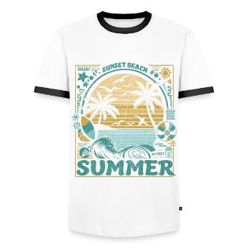 Surfing and summer in vintage style in Hawaii - Men's Ringer Shirt - white/black - Front - AI Model Female 172 light (172cm) & AI Model Male 178 dark (178cm)