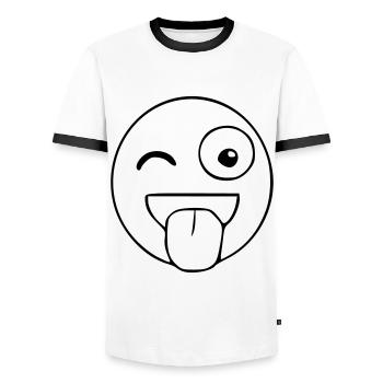 Emoji cheeky sketch black - Men's Ringer Shirt - white/black - Front - AI Model Female 172 light (172cm) & AI Model Male 178 dark (178cm)