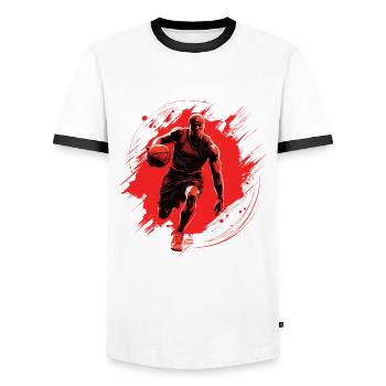 Joueur de basket-ball sur fond rouge, dessin - T-shirt contrasté Homme - blanc/noir - Devant - AI Model Female 172 light (172cm) & AI Model Male 178 dark (178cm)