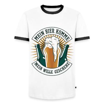 Bier Spruch MEIN BIER KOMME Geschenk Bier Unser - Männer Kontrast-T-Shirt - Weiß/Schwarz - Vorne - AI Model Female 172 light (172cm) & AI Model Male 178 dark (178cm)