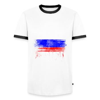 Russia Strong Distressed Graffiti Flag - Men's Ringer Shirt - white/black - Front - AI Model Female 172 light (172cm) & AI Model Male 178 dark (178cm)
